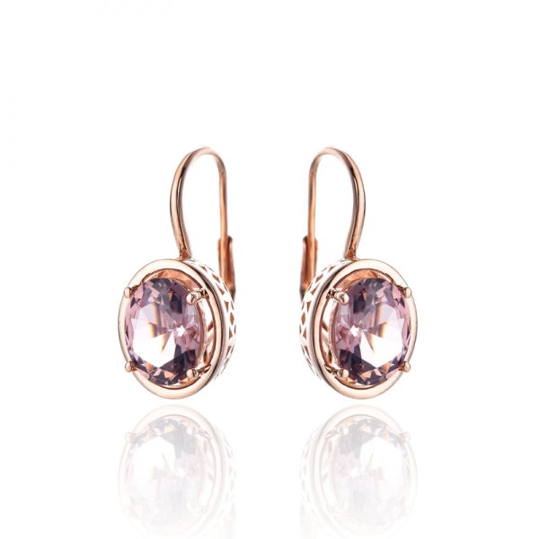 Orecchino in argento nano con morganite di forma ovale con placcatura in oro rosa 