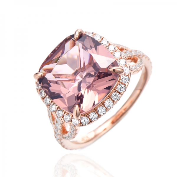 Anello in argento 925 con morganite nano e zirconi cubici bianchi rotondi con placcatura in oro rosa 