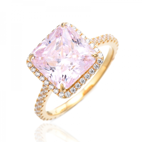 Anello in argento con zirconi cubici bianchi rotondi e diamanti ottagonali rosa con placcatura in oro 