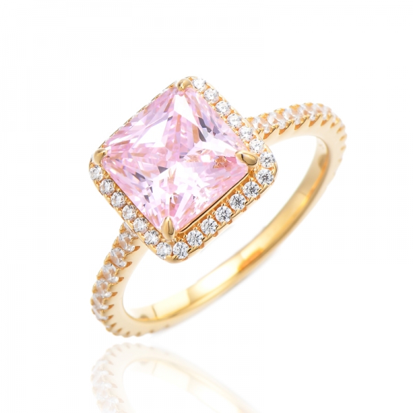 Anello in argento con zirconi cubici bianchi rotondi e diamanti ottagonali rosa con placcatura in oro 