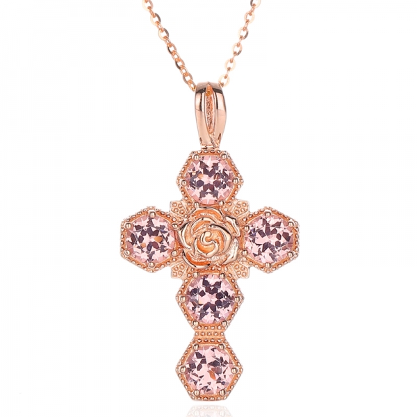 Ciondolo rotondo in argento nano con morganite con placcatura in oro rosa 