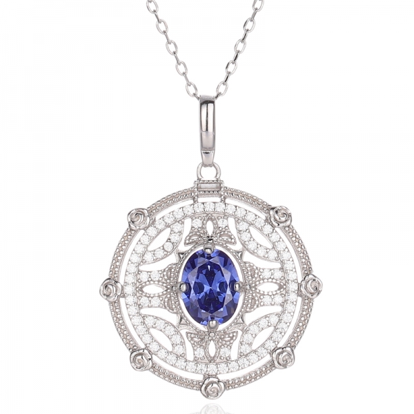 Ciondolo in argento rodiato con tanzanite di forma ovale 925 e zirconi bianchi rotondi 