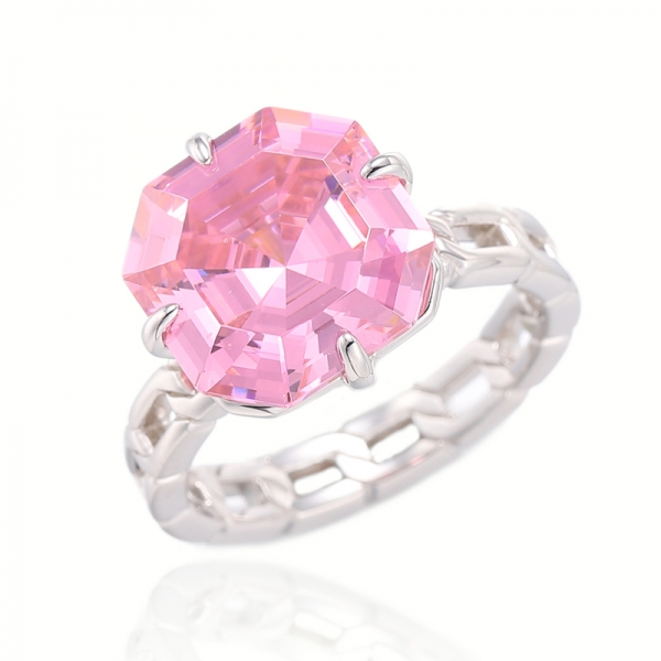 Anello in argento rodiato con zirconi rosa 925 Asscher 