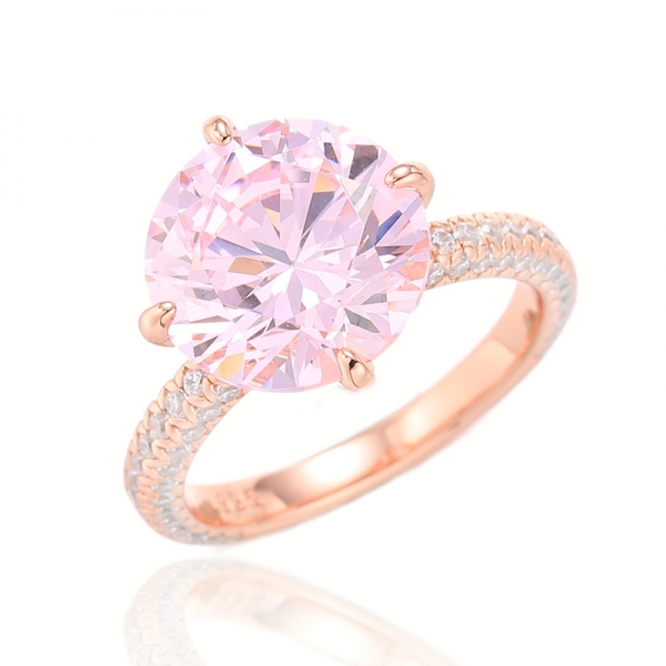 Anello in argento con zirconi cubici rosa e bianchi con diamanti rotondi e placcatura in oro rosa 