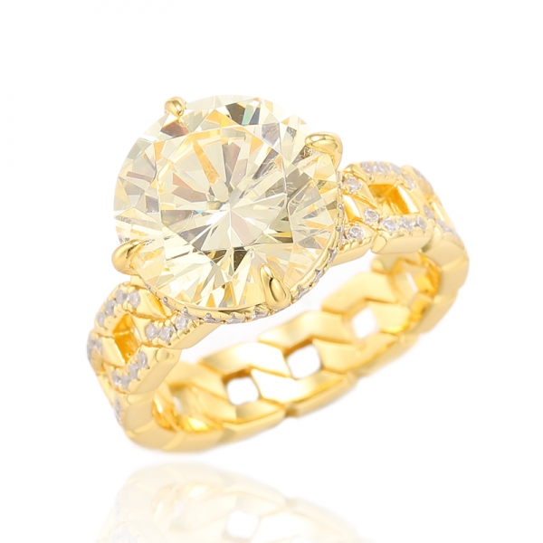 Anello in argento con zirconi cubici gialli e bianchi con diamanti rotondi e placcatura in oro 