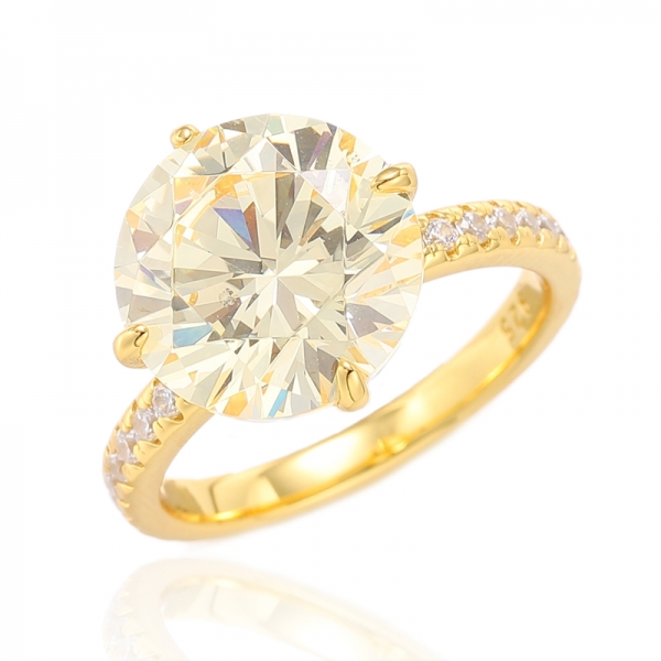 Anello in argento 925 con diamanti ruvidi gialli e bianchi con zirconi cubici con placcatura in oro 