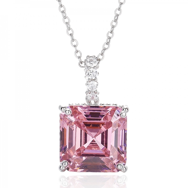 Ciondolo Asscher in argento rodiato rosa e zirconi bianchi rotondi 