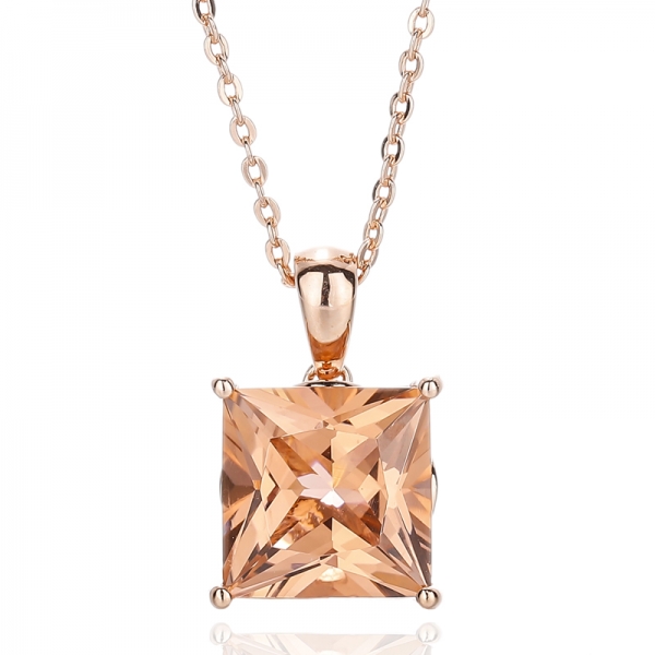 Ciondolo quadrato in argento nano con morganite con placcatura in oro rosa 