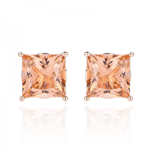 Orecchino quadrato in argento nano con morganite con placcatura in oro rosa 