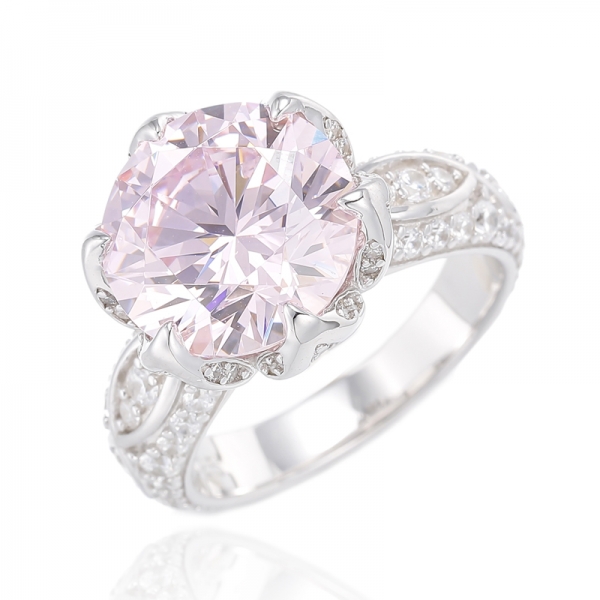 Anello in argento rodiato con diamanti rotondi rosa e zirconi bianchi 