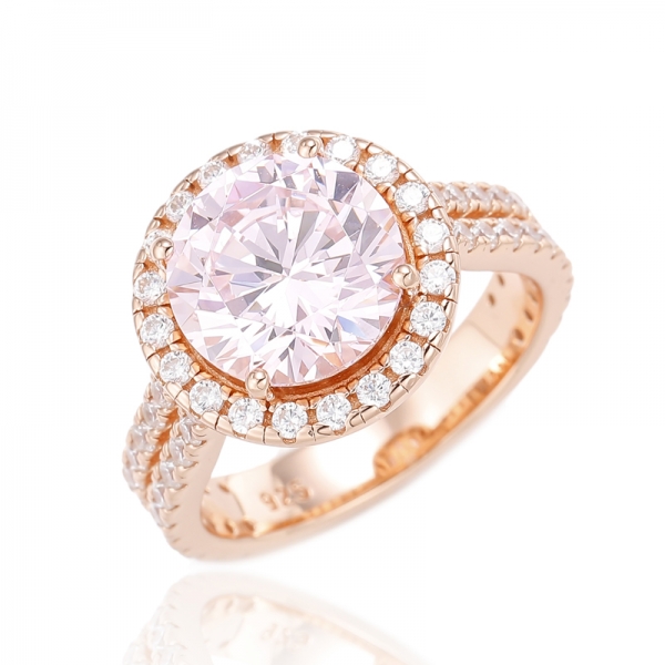 Anello in argento con zirconi cubici rosa e bianchi con diamanti rotondi e placcatura in oro rosa 