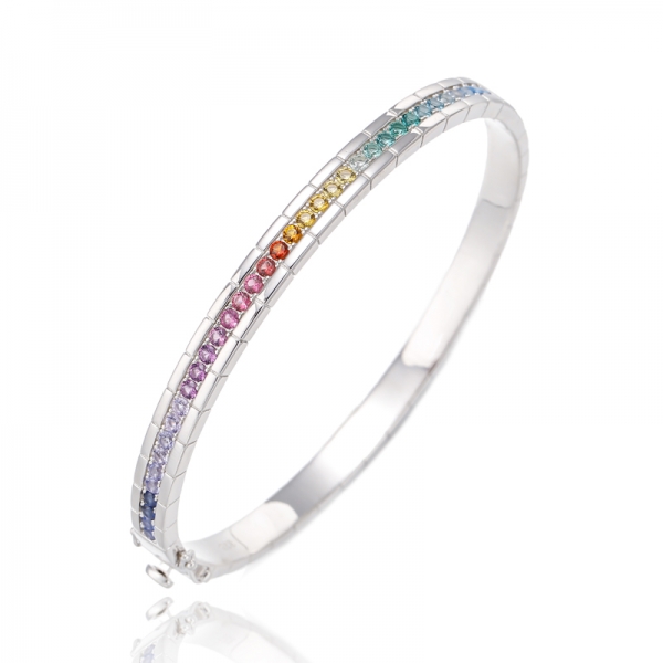 Bracciale rigido rotondo in argento rodiato con zirconi cubici color arcobaleno 