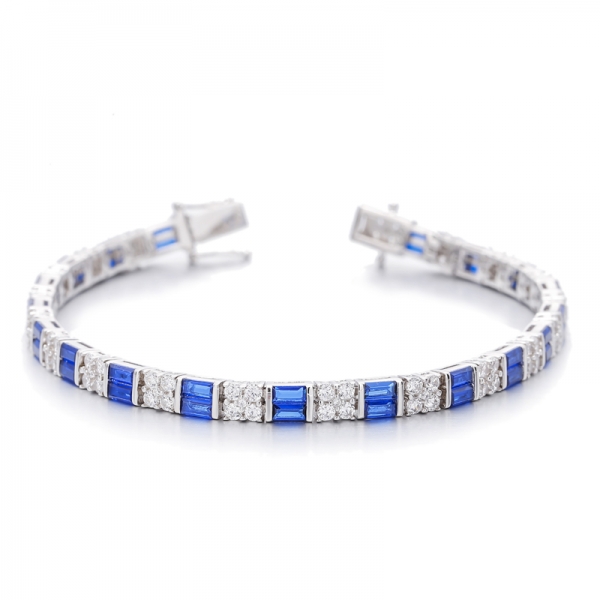 Bracciale Baguette in argento rodiato con nano blu e zirconi cubici bianchi rotondi 