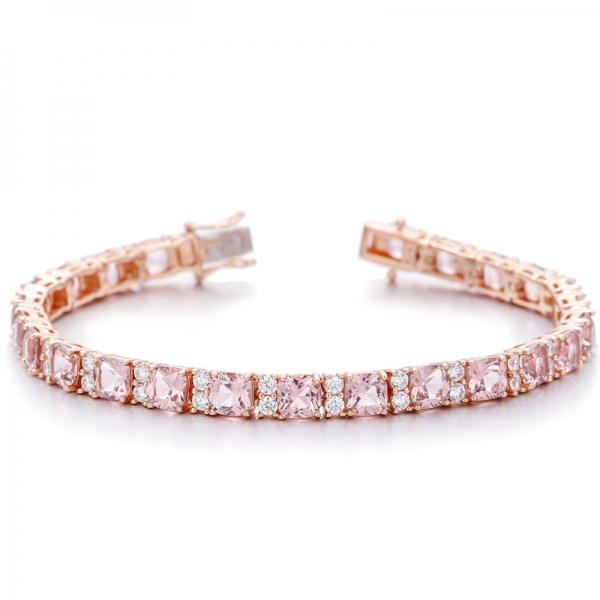 Bracciale in argento con nano morganite e zirconi cubici bianchi rotondi con placcatura in oro rosa 