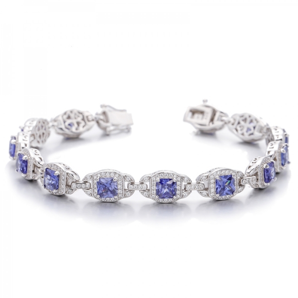 Bracciale in argento rodiato con tanzanite ottagonale e zirconi bianchi rotondi 