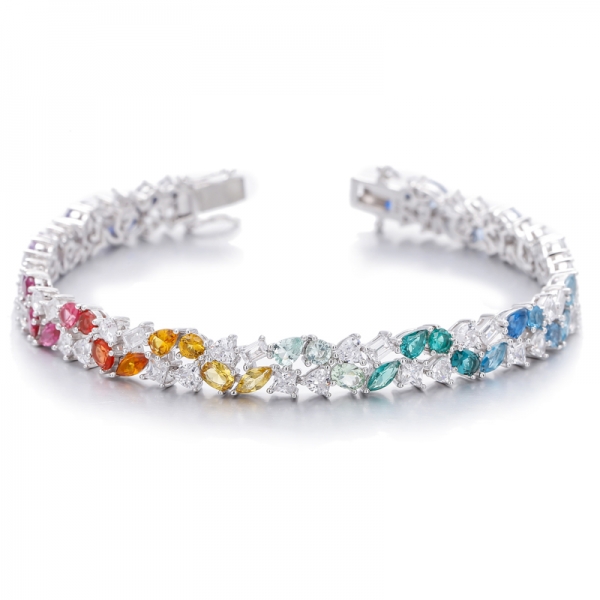 Bracciale in argento rodiato a forma di pera e marquise con zirconi cubici multicolori 