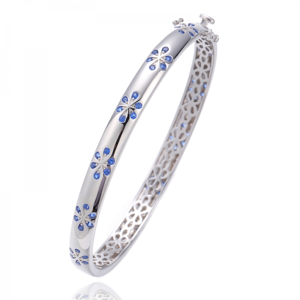 Bracciale rigido in argento con placcatura nano rodio blu rotondo 925 