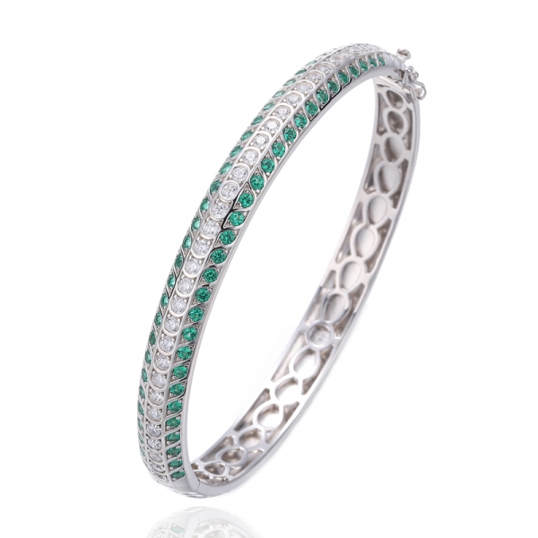 Bracciale rigido in argento con placcatura nano rodio verde rotondo 925 