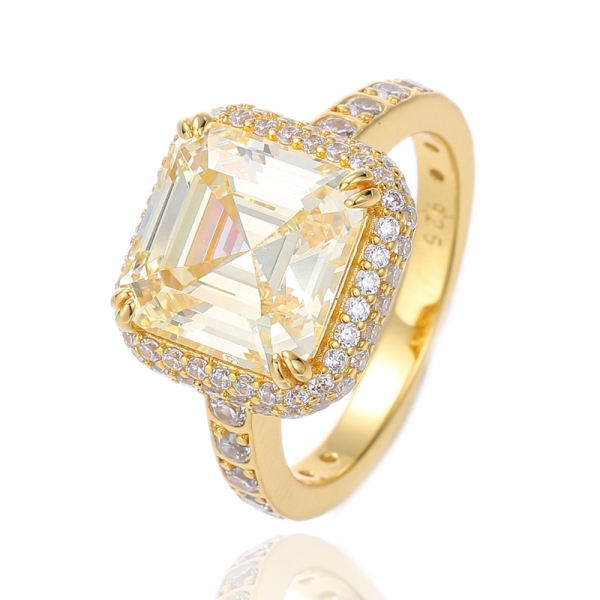 Anello Asscher in argento con zirconi cubici bianchi rotondi e rosa con placcatura in oro rosa 