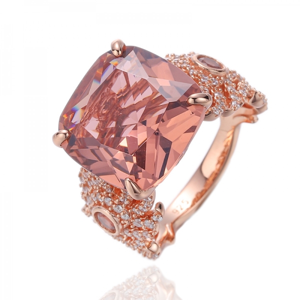 Anello Rotondo Con Cuscino E Morganite In Nano Argento Con Placcatura In Oro Rosa 