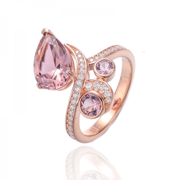 Anello in nano argento a forma di pera e morganite rotonda con placcatura in oro rosa 