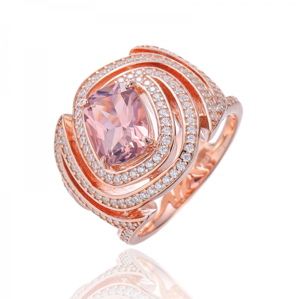 Anello in argento con morganite nano e zirconi cubici bianchi rotondi con placcatura in oro rosa 