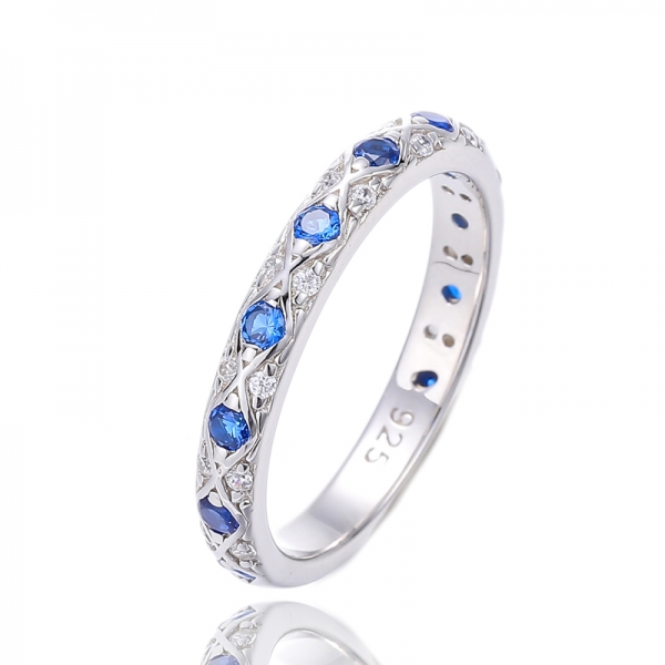 Anello in argento nano rodio blu 925 di forma rotonda 