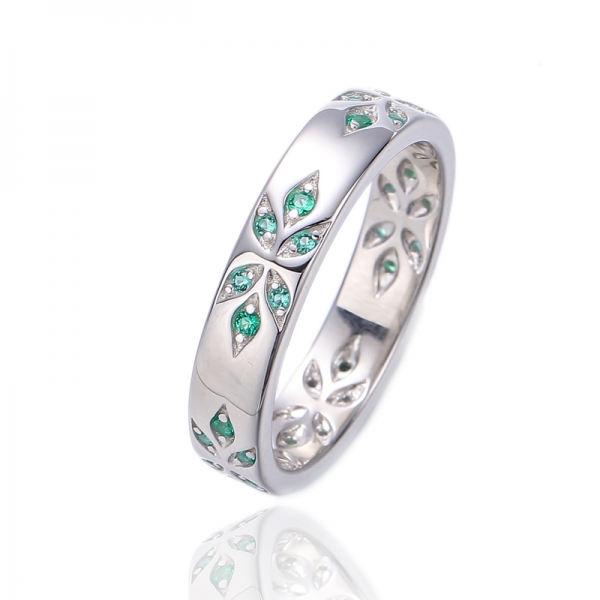 Anello Eternity in argento nano rodio verde 925 di forma rotonda 