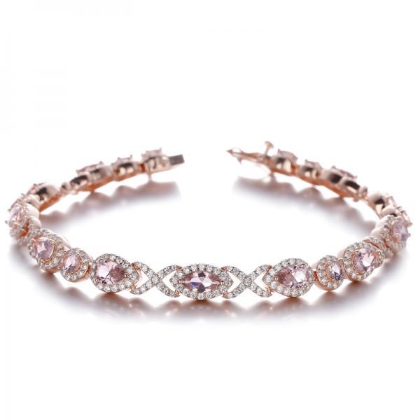 Bracciale Marquise In Argento Con Nano Morganite E Zirconi Cubici Bianchi Rotondi Con Placcatura In Oro Rosa
     