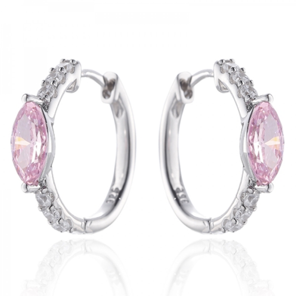 Orecchino in argento rodiato con diamanti marquise rosa e zirconi bianchi rotondi 