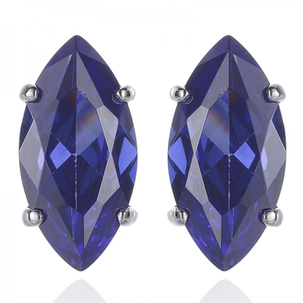 Orecchino Marquise in argento rodiato con tanzanite e zirconi bianchi rotondi 