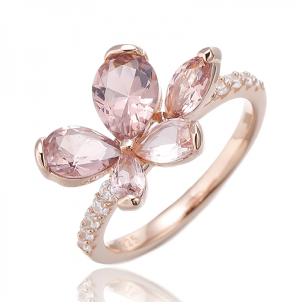 Anello in argento nano a forma di pera e morganite marquise con placcatura in oro rosa 