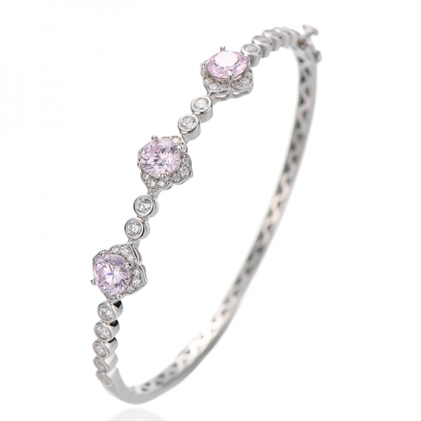 Bracciale rigido in argento rodiato con diamanti rotondi e zirconi cubici rosa 