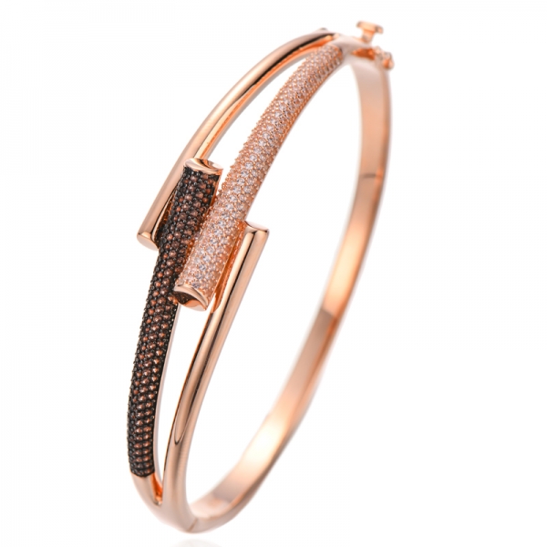 Bracciale rigido rotondo in argento con morganite nano e caffè con zirconi cubici con placcatura bicolore 