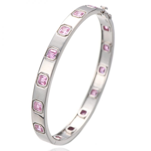 Bracciale Asscher in argento rodiato con zirconi rosa rosa 