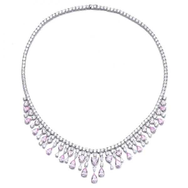 Forma a forma di cuore e forma di pera diamante rosa zircone cubico cravatta argento rhodium 