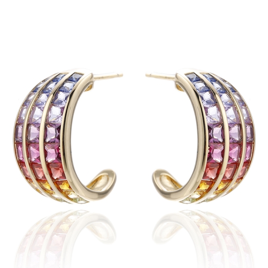 Orecchino in argento con zircone cubico arcobaleno quadrato con placcatura in oro 