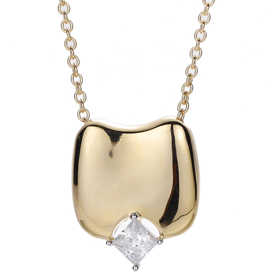 Collana in argento con zirconi cubici rosa quadrati con placcatura in rodio e oro rosa 