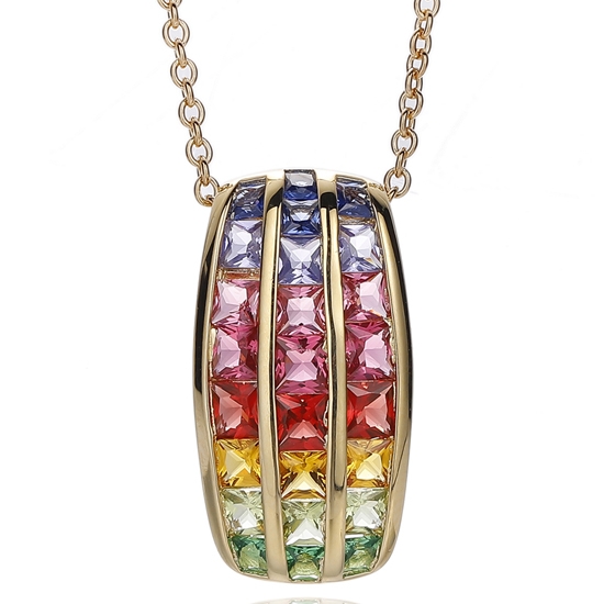 Ciondolo in argento con zircone cubico arcobaleno quadrato con placcatura in oro 