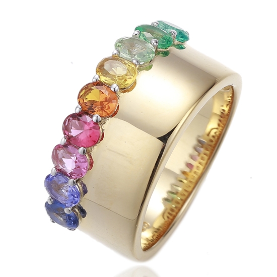 Anello in argento con zircone cubico sfumato verde di forma ovale con placcatura in oro 