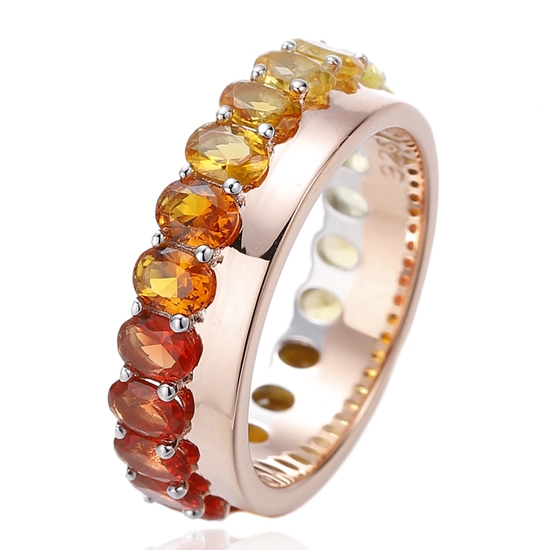 Anello in argento con zirconi cubici arcobaleno di forma ovale con placcatura in oro rosa 