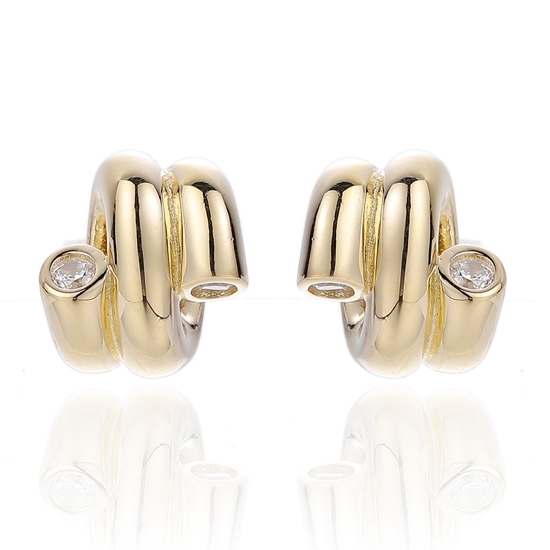 Orecchino in argento 925 con zircone cubico bianco rotondo con placcatura in oro 