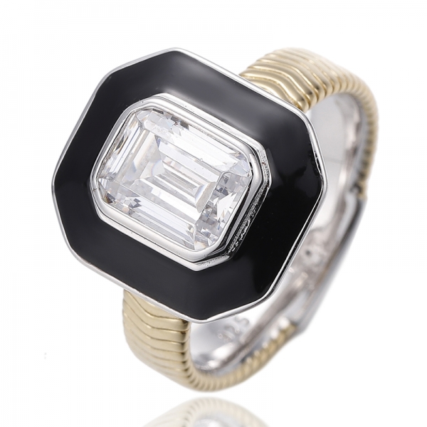 Anello in argento con smalto verde nano e verde smeraldo con placcatura in rodio e oro 
