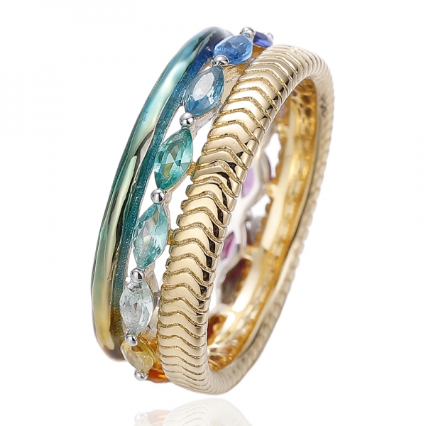 Anello in argento con zircone cubico arcobaleno e smalto arcobaleno Marquise con placcatura bicolore 