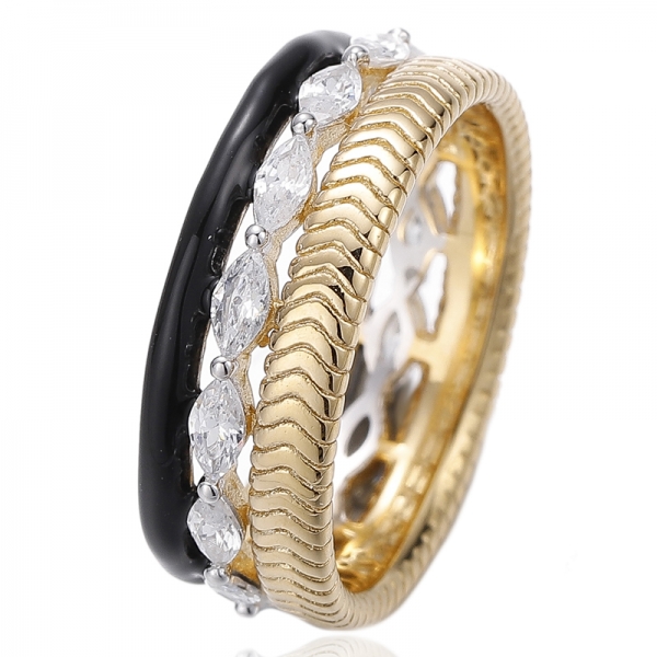 Anello in argento con zircone cubico arcobaleno e smalto arcobaleno Marquise con placcatura bicolore 