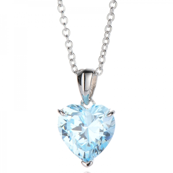 Collana in argento rodiato con zirconi cubici blu a forma di cuore e diamanti 