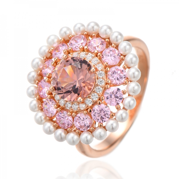 Anello in argento 925 con morganite nano rotonda e zircone cubico rosa con placcatura in oro rosa 