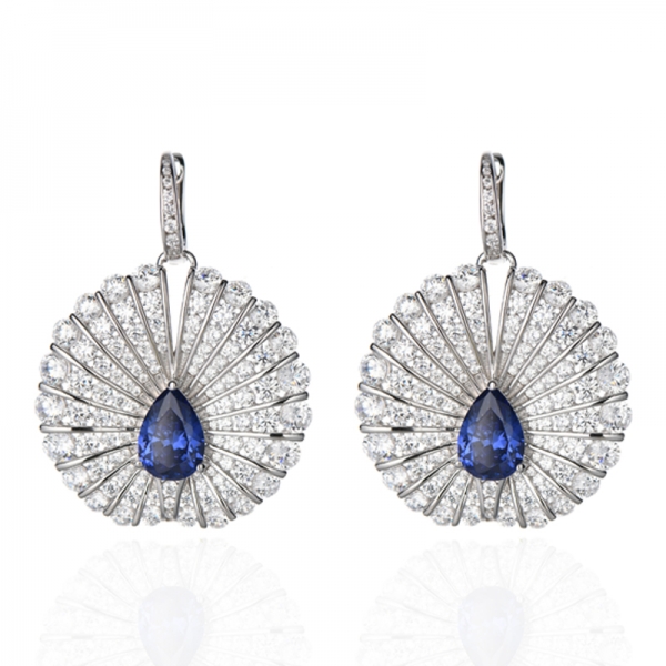 Orecchino in argento rodiato con tanzanite a forma di pera e zircone cubico bianco rotondo 