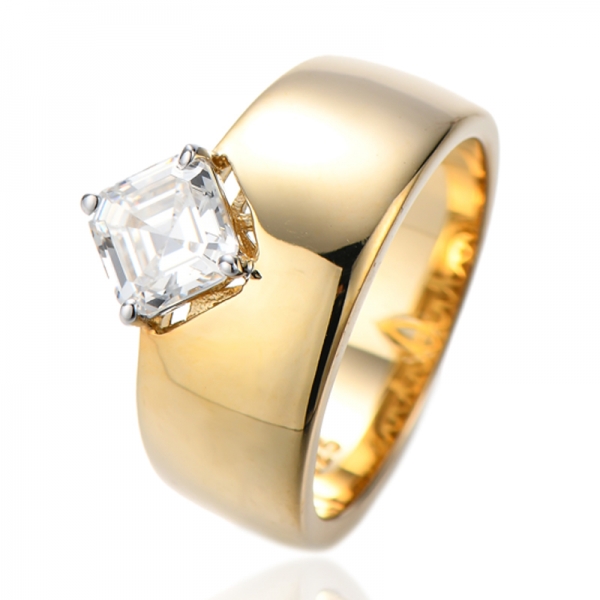 Anello in argento con zircone cubico giallo e diamanti Asscher con placcatura bicolore 