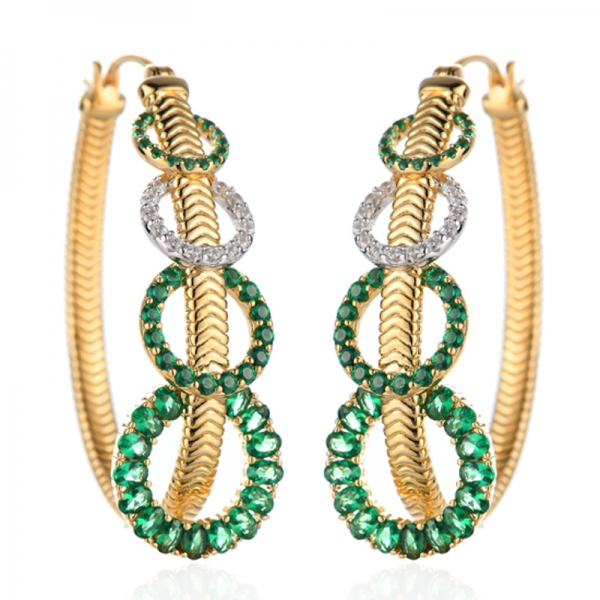 Orecchino nano in argento verde ovale e rotondo con placcatura bicolore 
